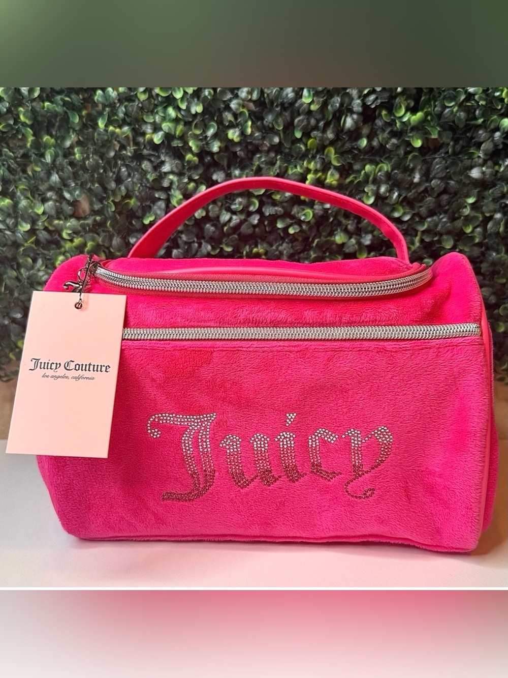 Juicy Couture Pink Rhinestone Makeup Bag Cosmetic Train Case (NEW)